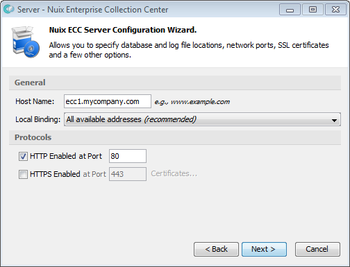 ECC Server installer - general screen